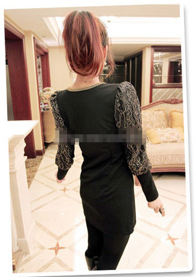 WD9229 Sexy Lace Sleeves Dress Black