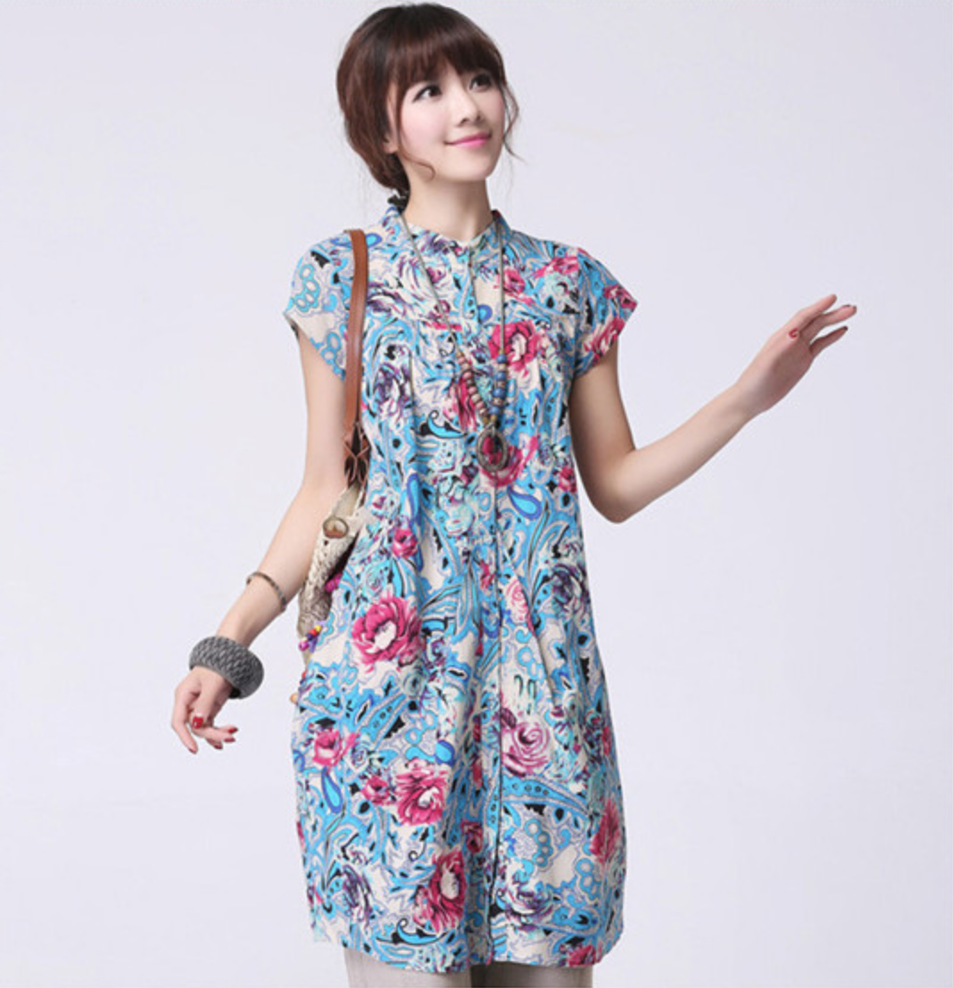 WT5876 Stylish Long Top Light Blue 