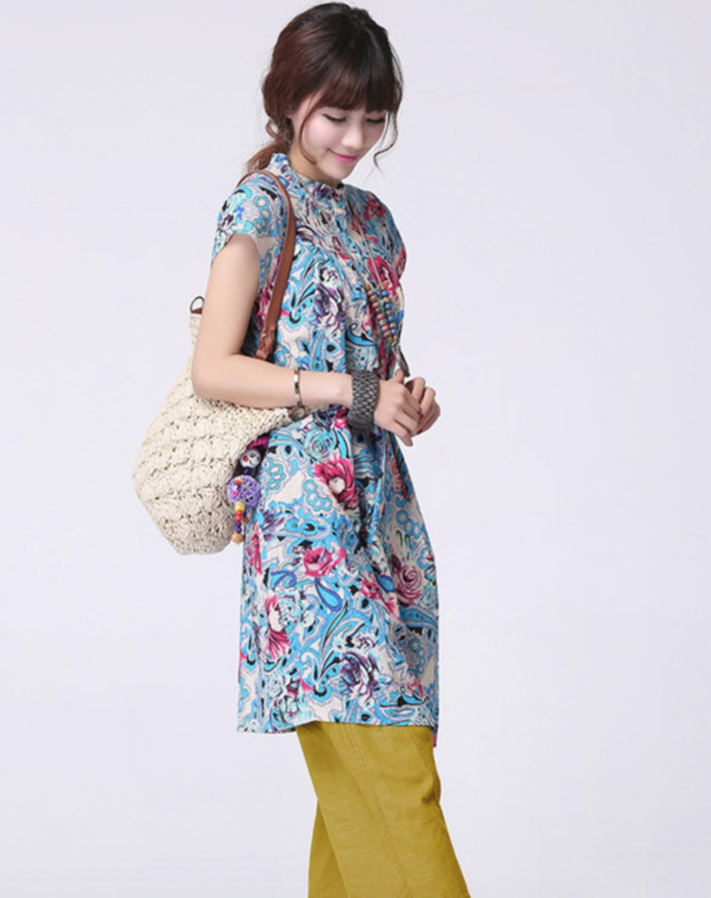 WT5876 Stylish Long Top Light Blue 