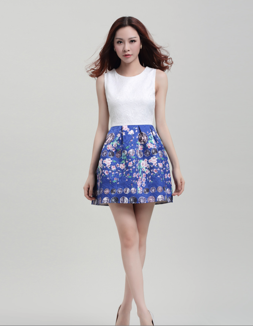 WD6063 Fashion One Piece Dress Blue