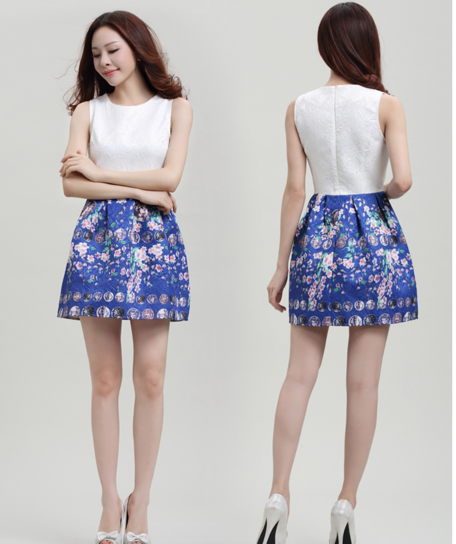 WD6063 Fashion One Piece Dress Blue