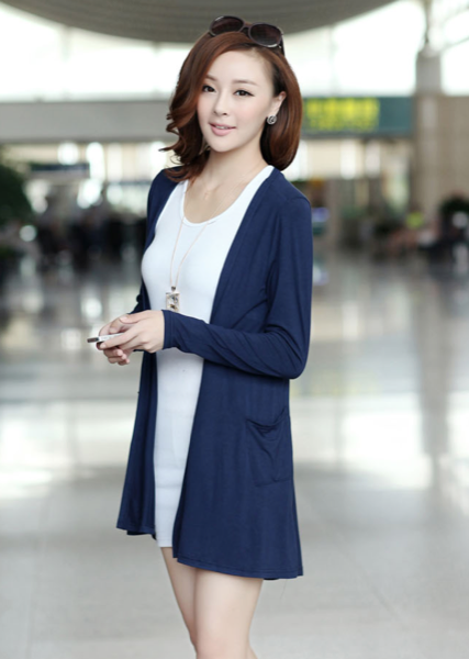 WJ3506 Korea Fashion Cardigan Dark Blue