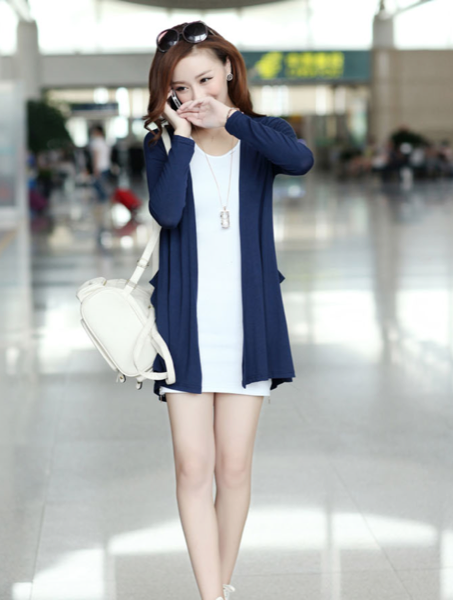 WJ3506 Korea Fashion Cardigan Dark Blue
