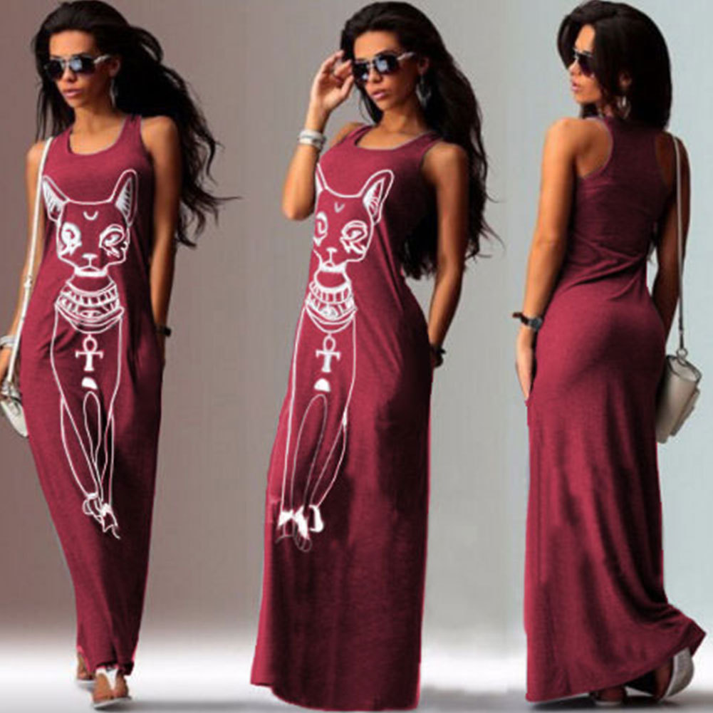 WD6798 Stylish Sleeveless Dress Maroon