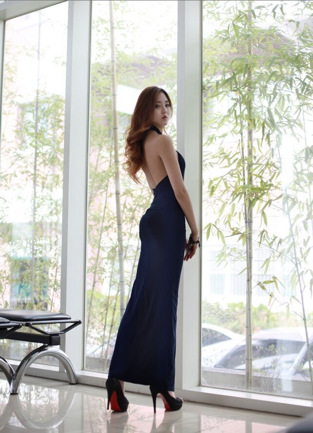 WD6856 Sexy Back Dress Dark Blue