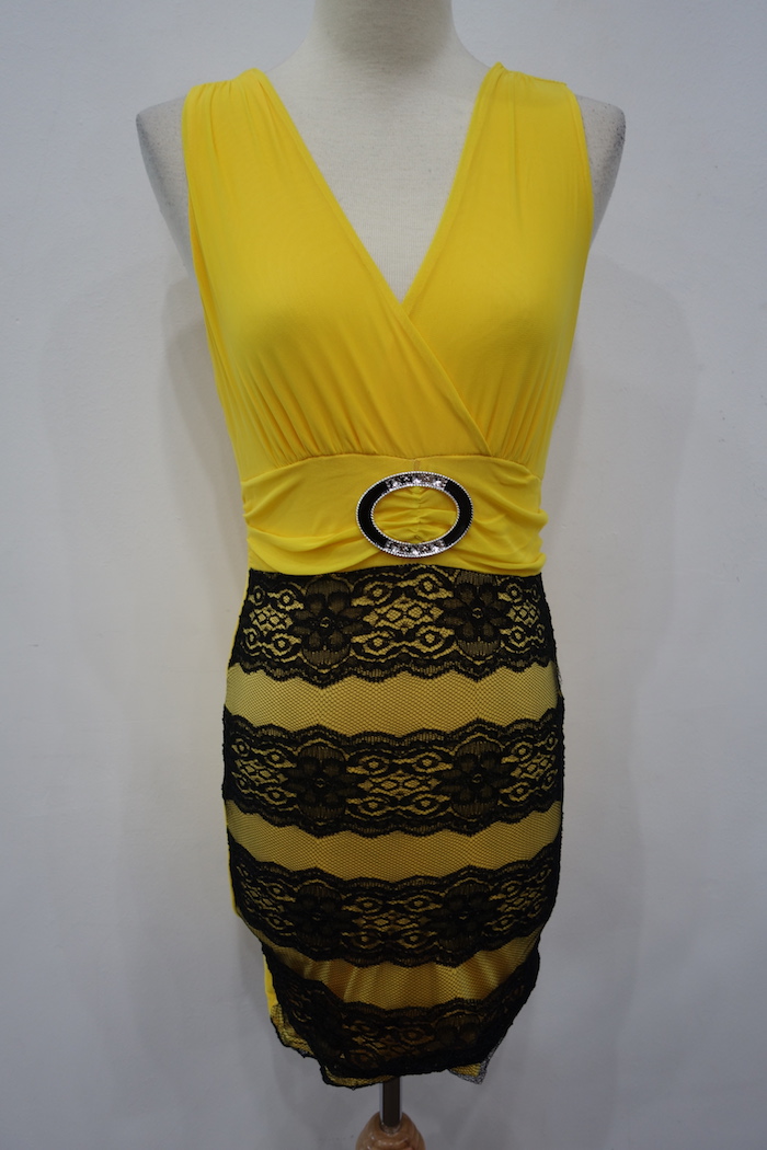 WD6901 Sexy Hugging Dress Yellow