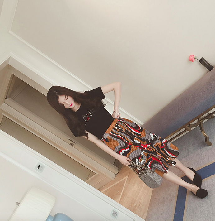 WK6989 Chiffon Pleated Skirt Orange