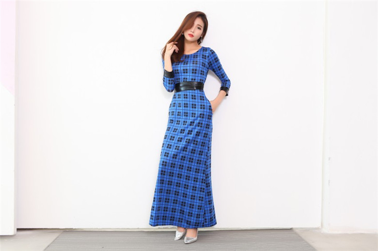 WD6990 Checker Maxi Dress Dark Blue
