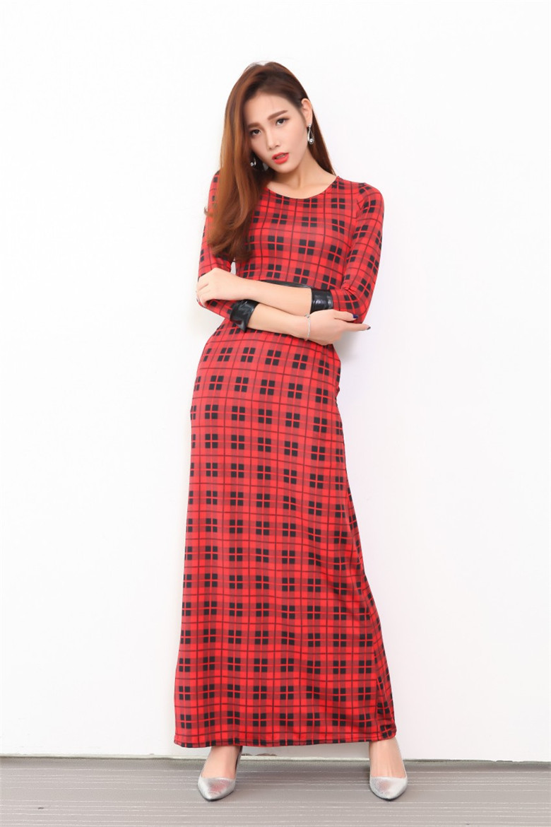 WD6990 Checker Maxi Dress Red