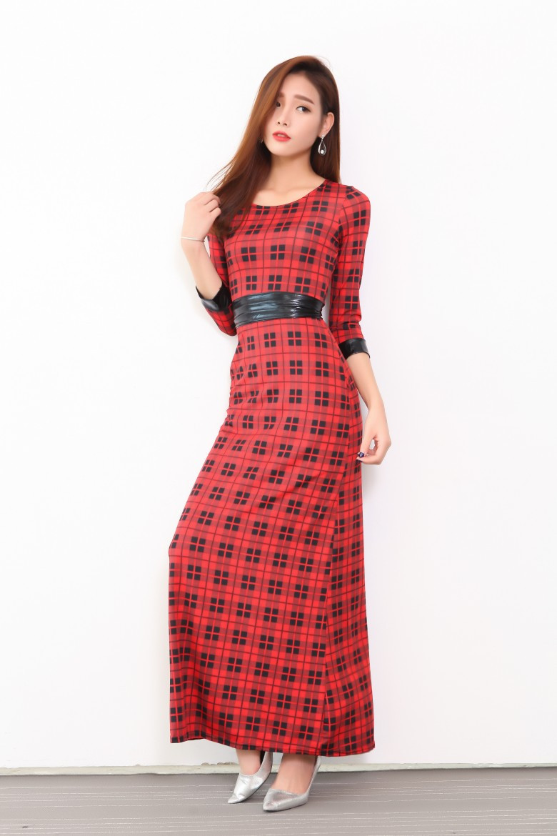 WD6990 Checker Maxi Dress Red