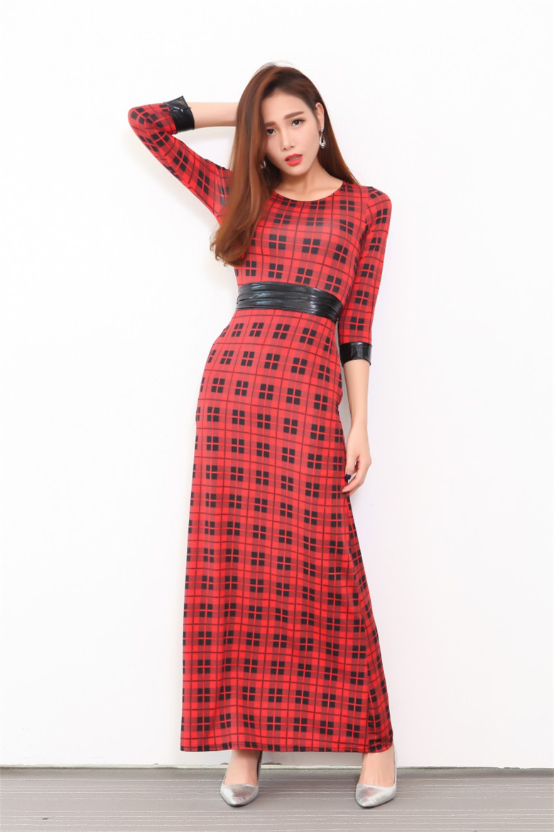 WD6990 Checker Maxi Dress Red