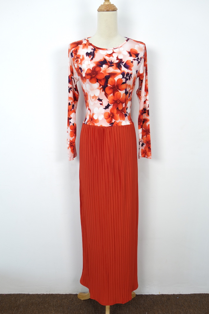 WH1161 One Piece Floral Jubah Orange