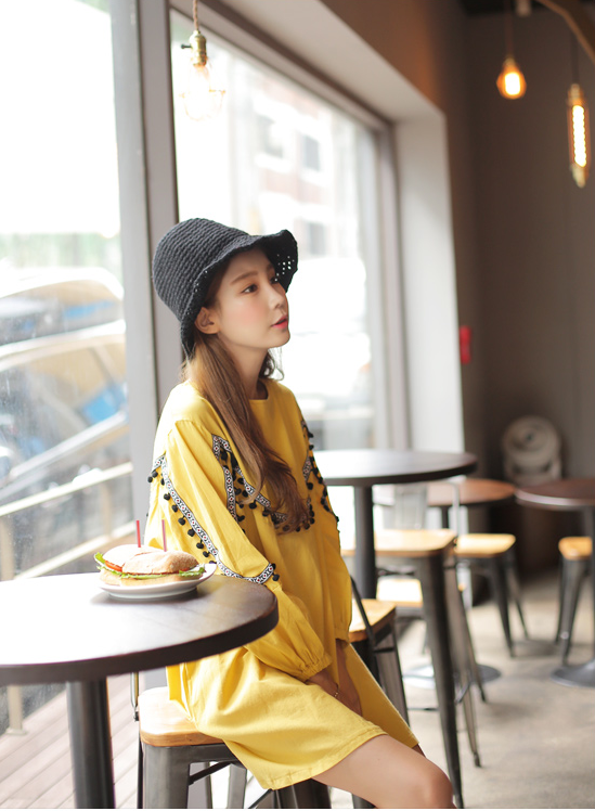 WD7354 Korea Stylish Dress Yellow