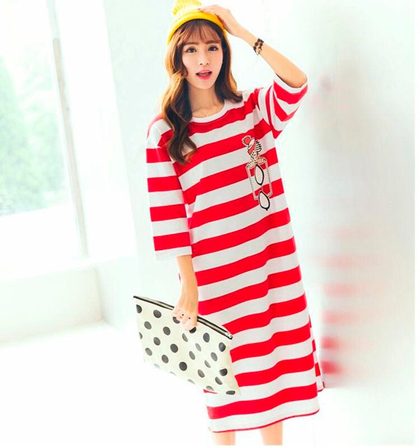 WD7361 Fashion Stripe Dress Red
