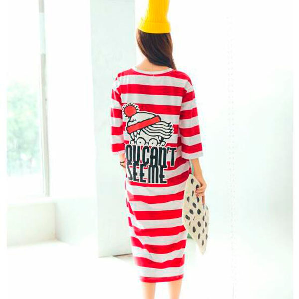 WD7361 Fashion Stripe Dress Red