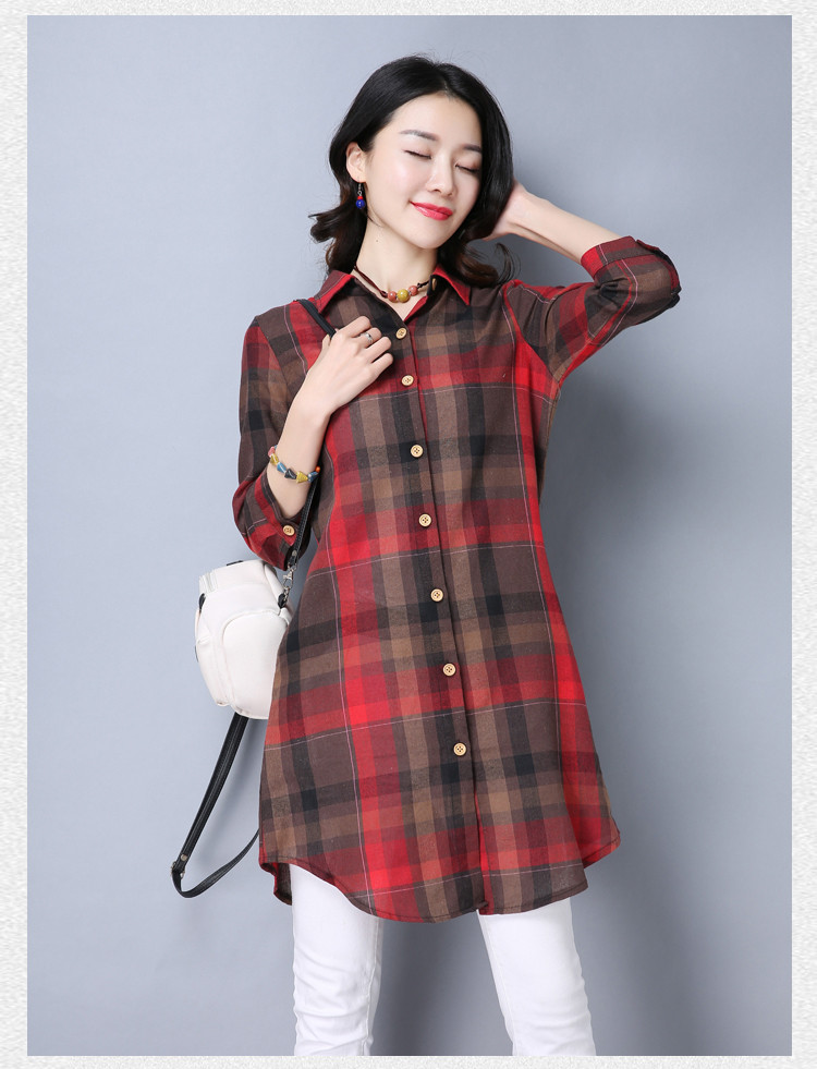 WT7533 Checker Long Top Red