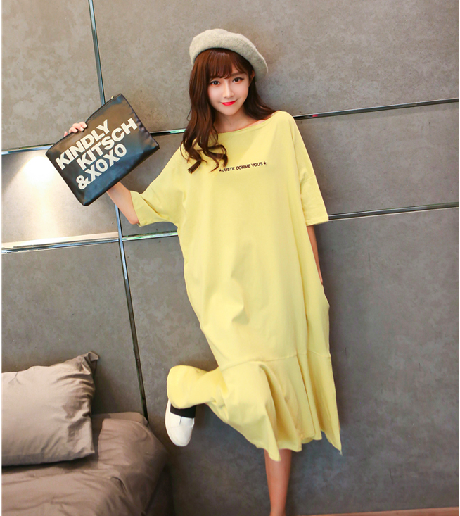WD7555 Fashion Casual Dress Yellow