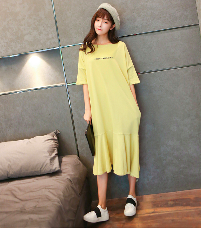 WD7555 Fashion Casual Dress Yellow