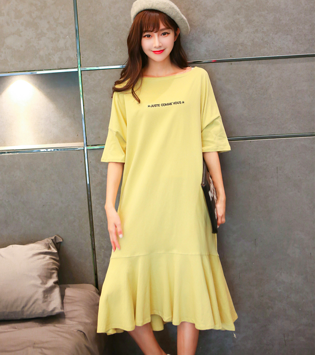 WD7555 Fashion Casual Dress Yellow