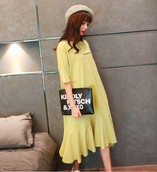 WD7555 Fashion Casual Dress Yellow