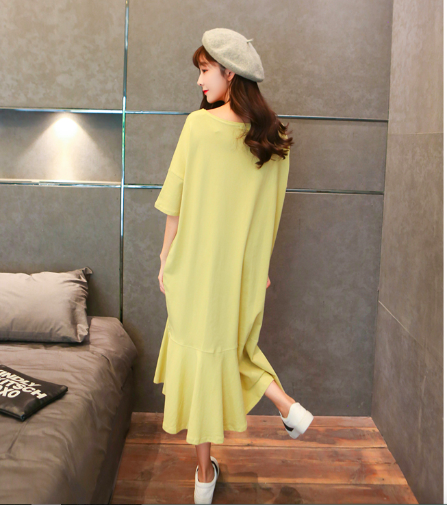 WD7555 Fashion Casual Dress Yellow