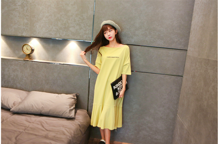 WD7555 Fashion Casual Dress Yellow