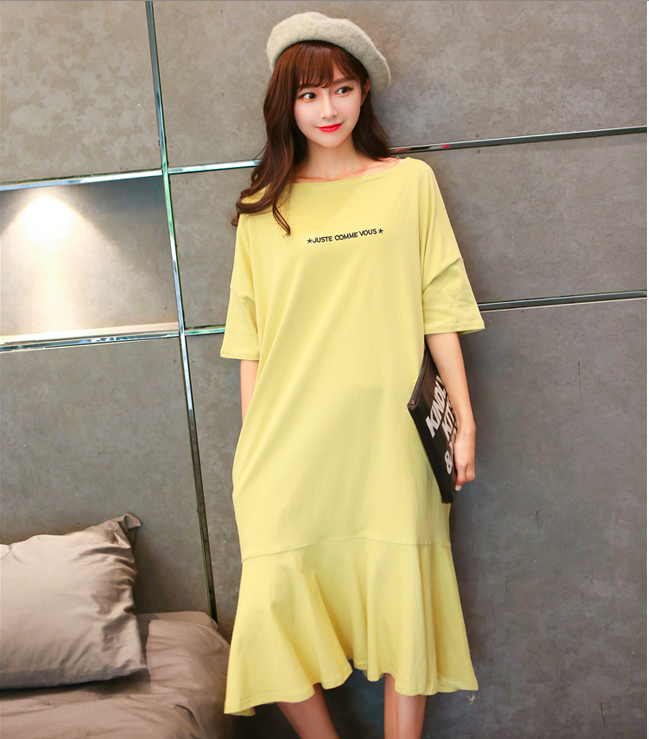 WD7555 Fashion Casual Dress Yellow