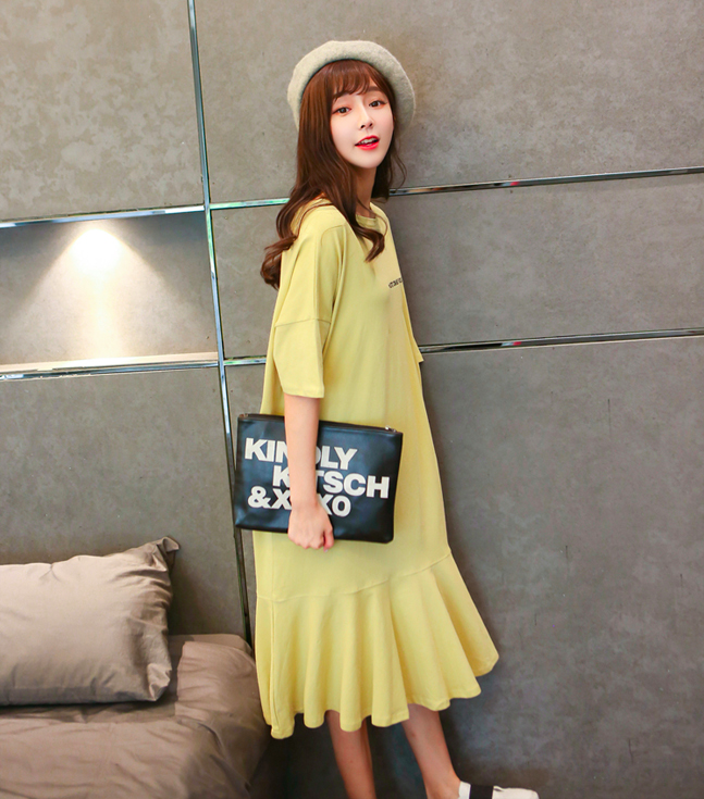 WD7555 Fashion Casual Dress Yellow