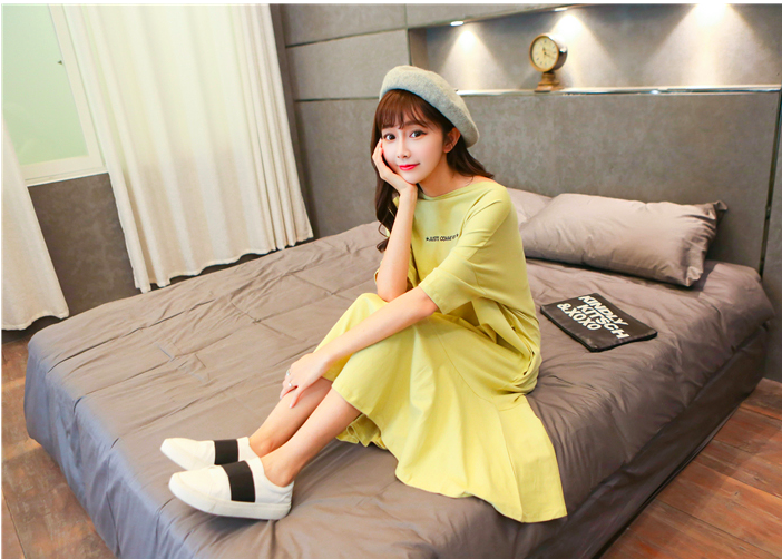 WD7555 Fashion Casual Dress Yellow