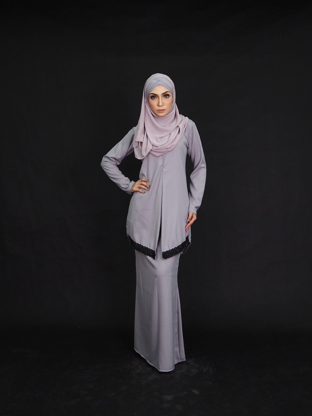 SW4003 Lace Baju Kurung Grey
