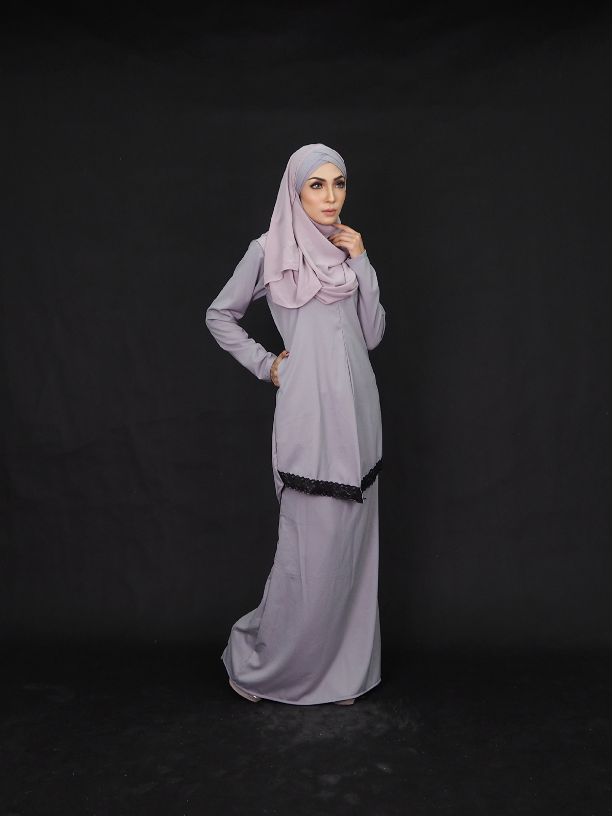 SW4003 Lace Baju Kurung Grey