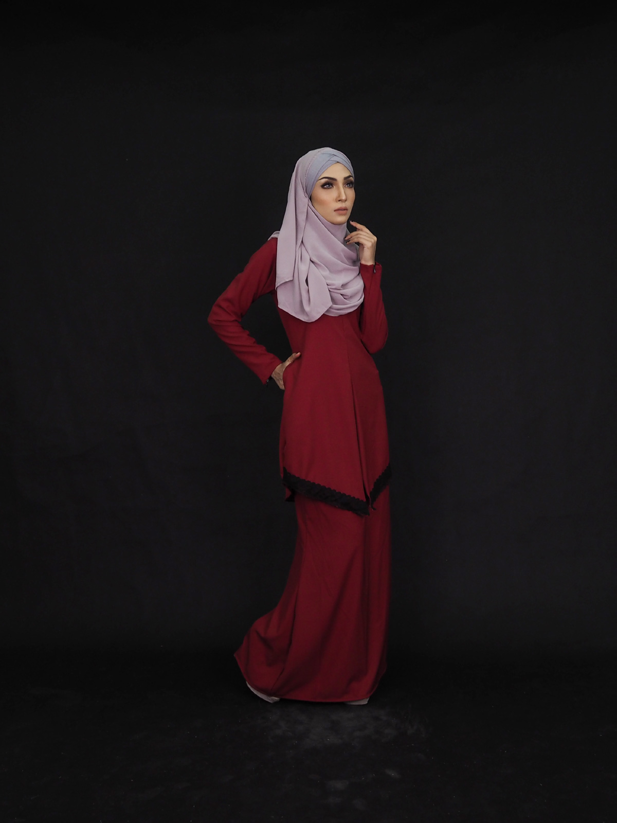 SW4003 Lace Baju Kurung Maroon