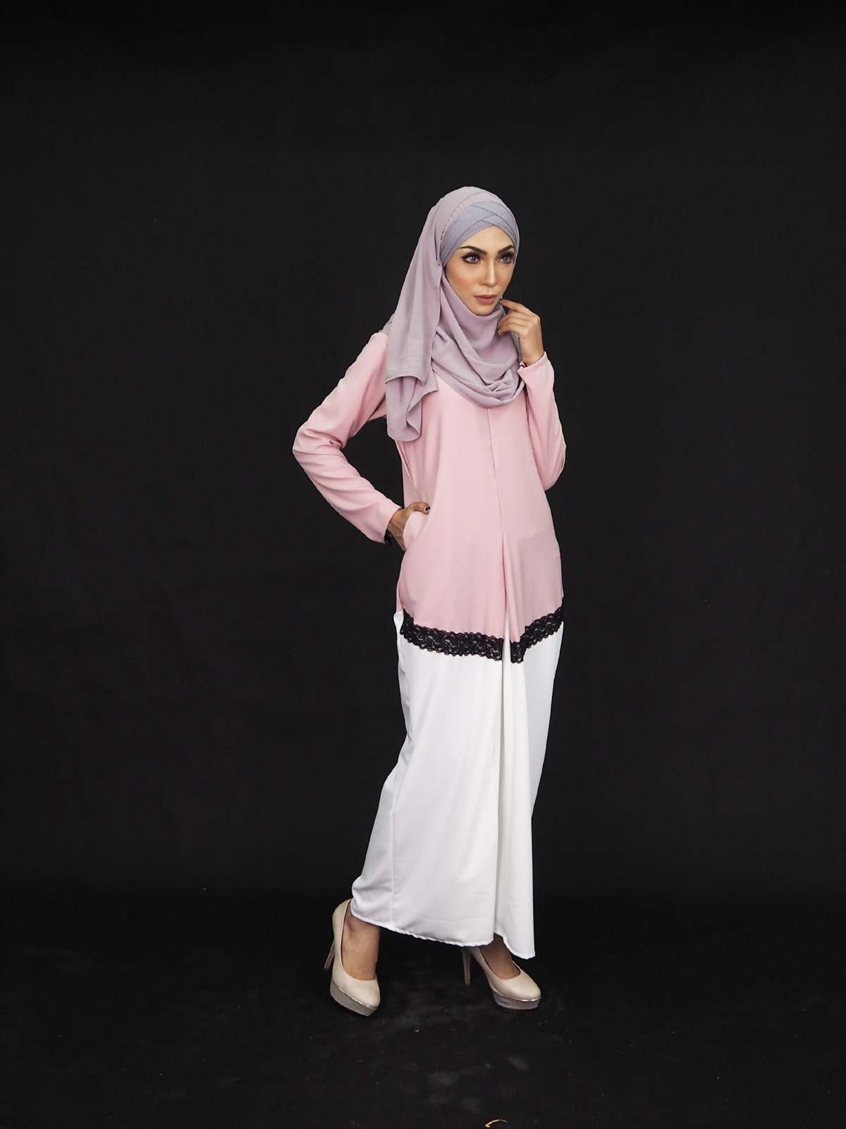SW4005 Lovely Lace Jubah Pink