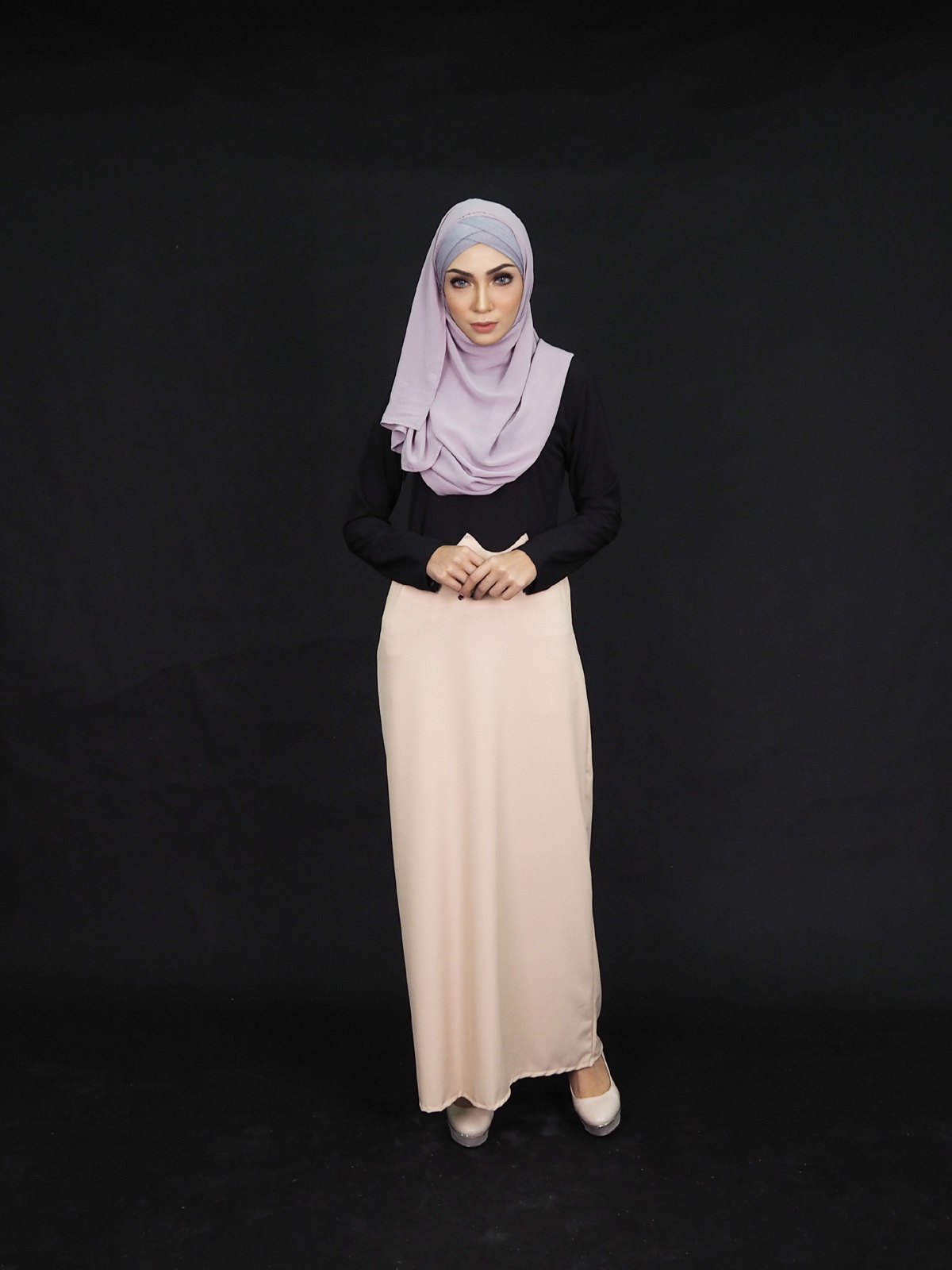 SW4006 Two Tone Jubah Dress Black