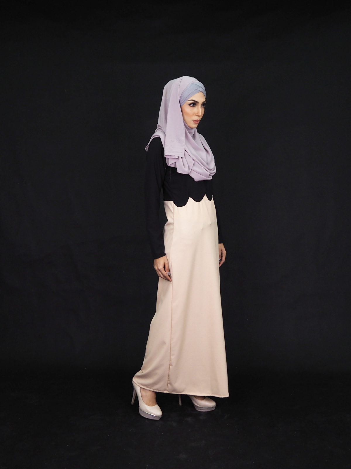 SW4006 Two Tone Jubah Dress Black