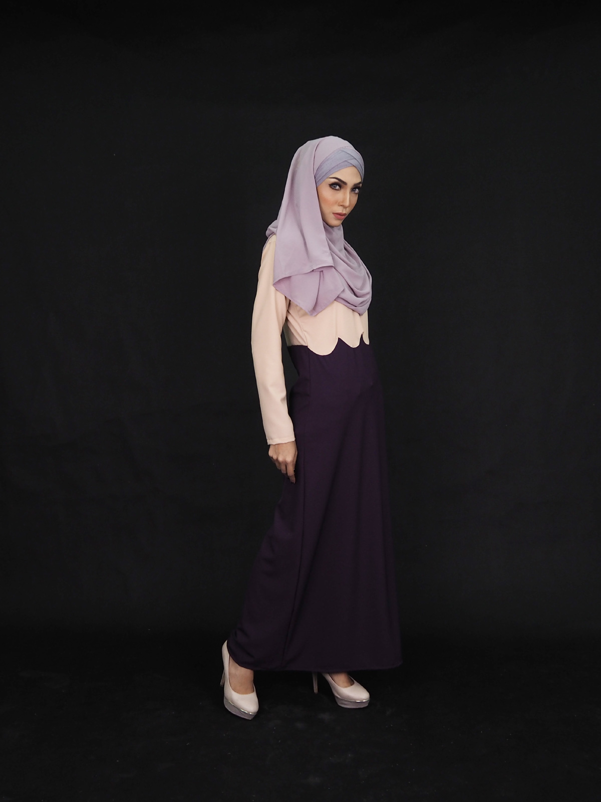 SW4006 Two Tone Jubah Dress Cream