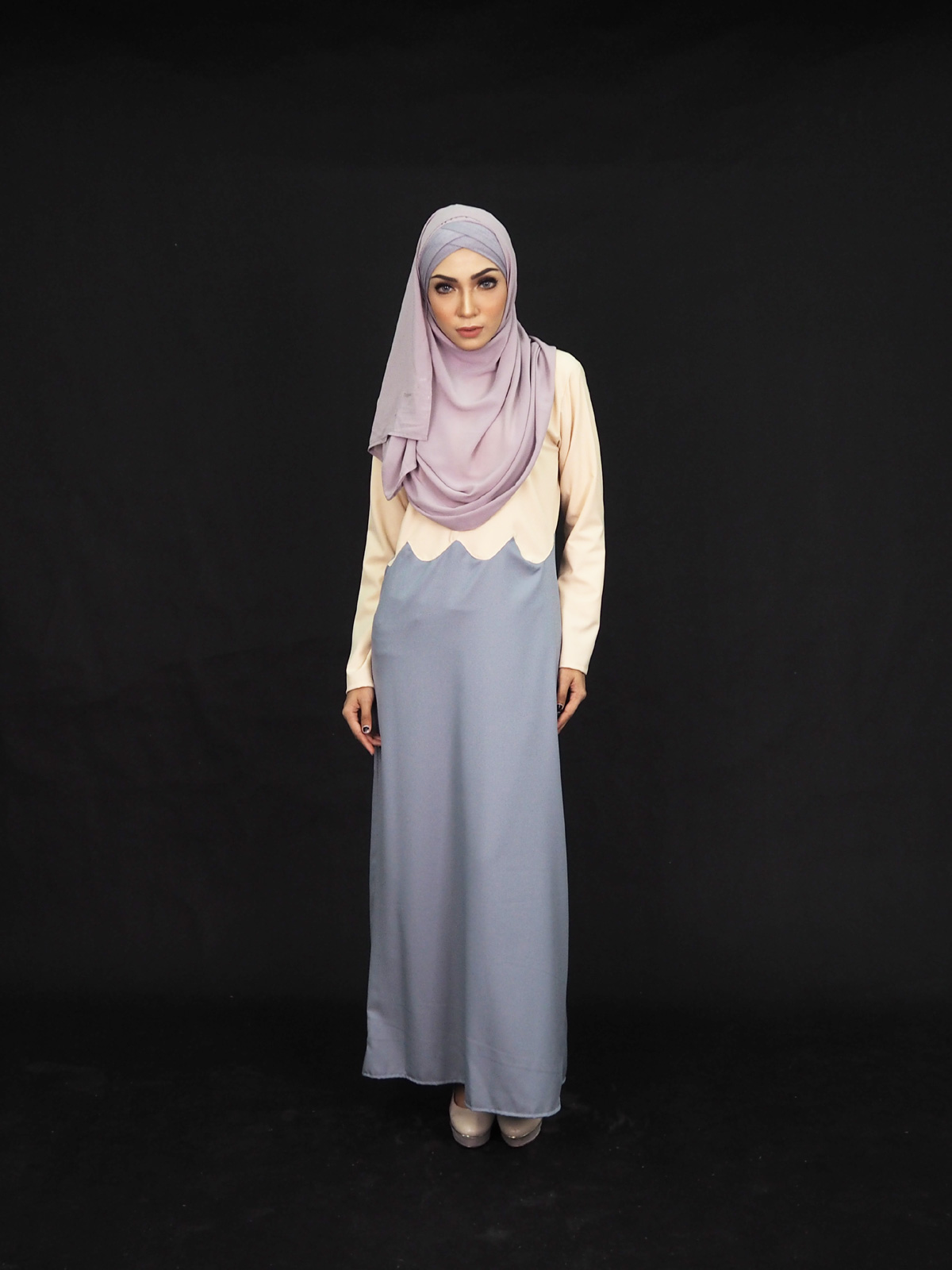 SW4006 Two Tone Jubah Dress Dark Brown