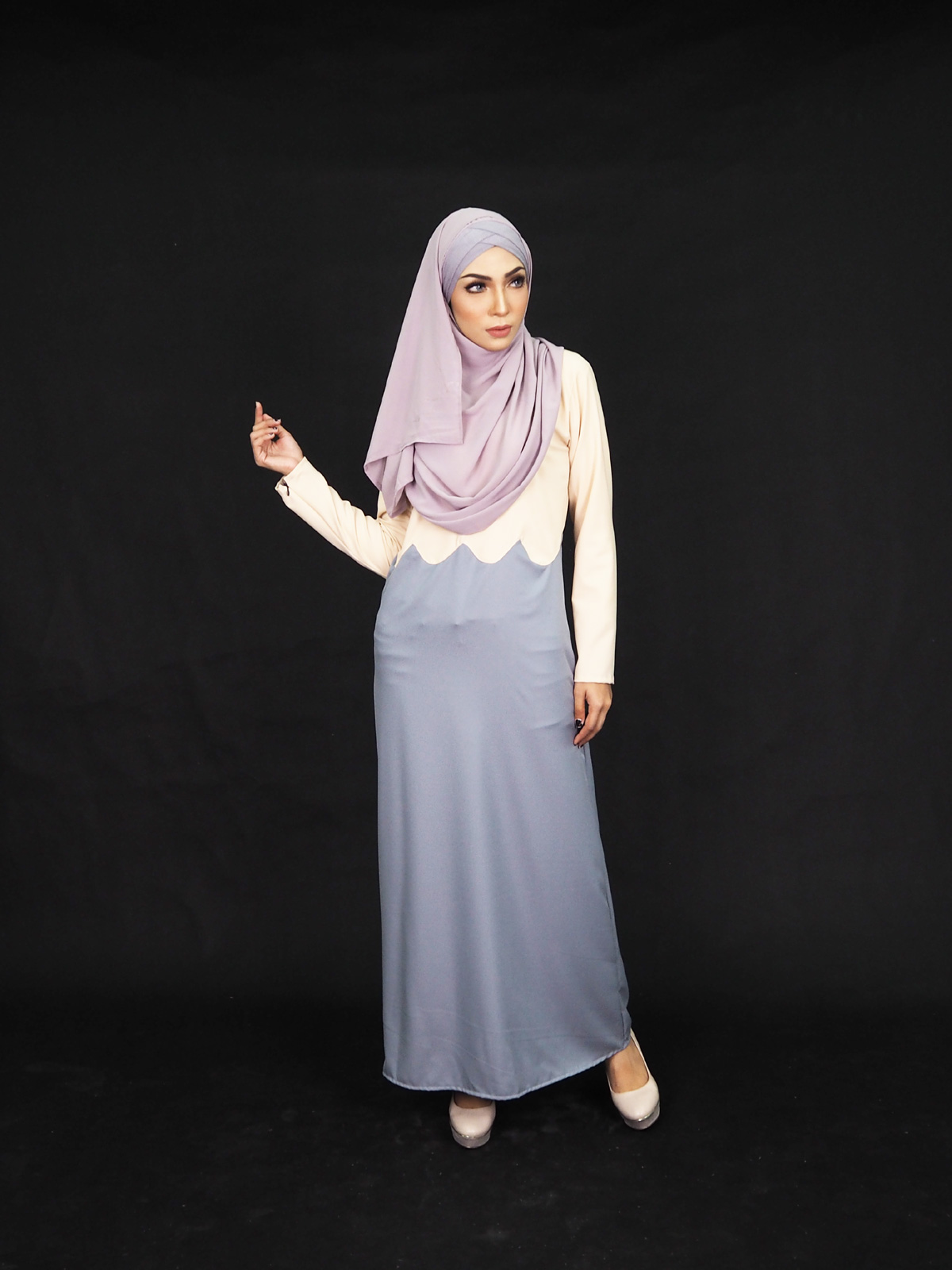 SW4006 Two Tone Jubah Dress Dark Brown