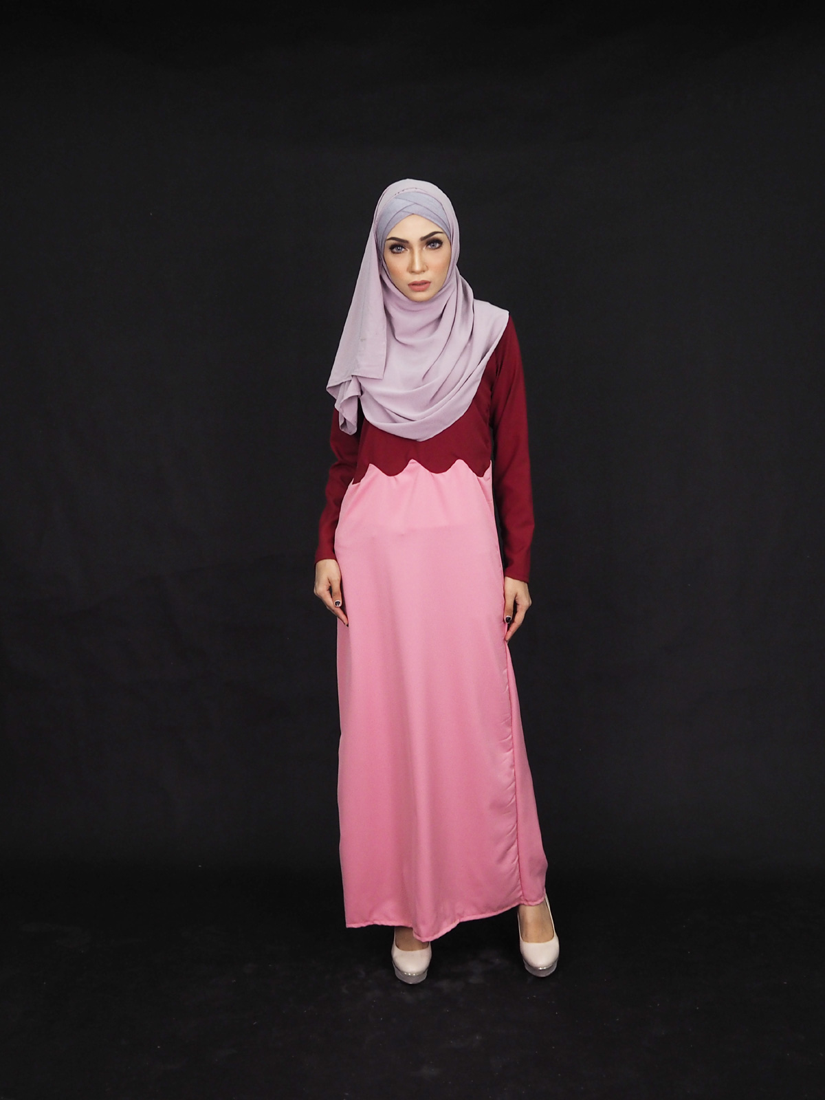 SW4006 Two Tone Jubah Dress Maroon