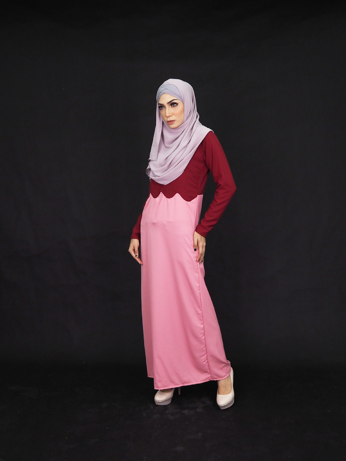 SW4006 Two Tone Jubah Dress Maroon