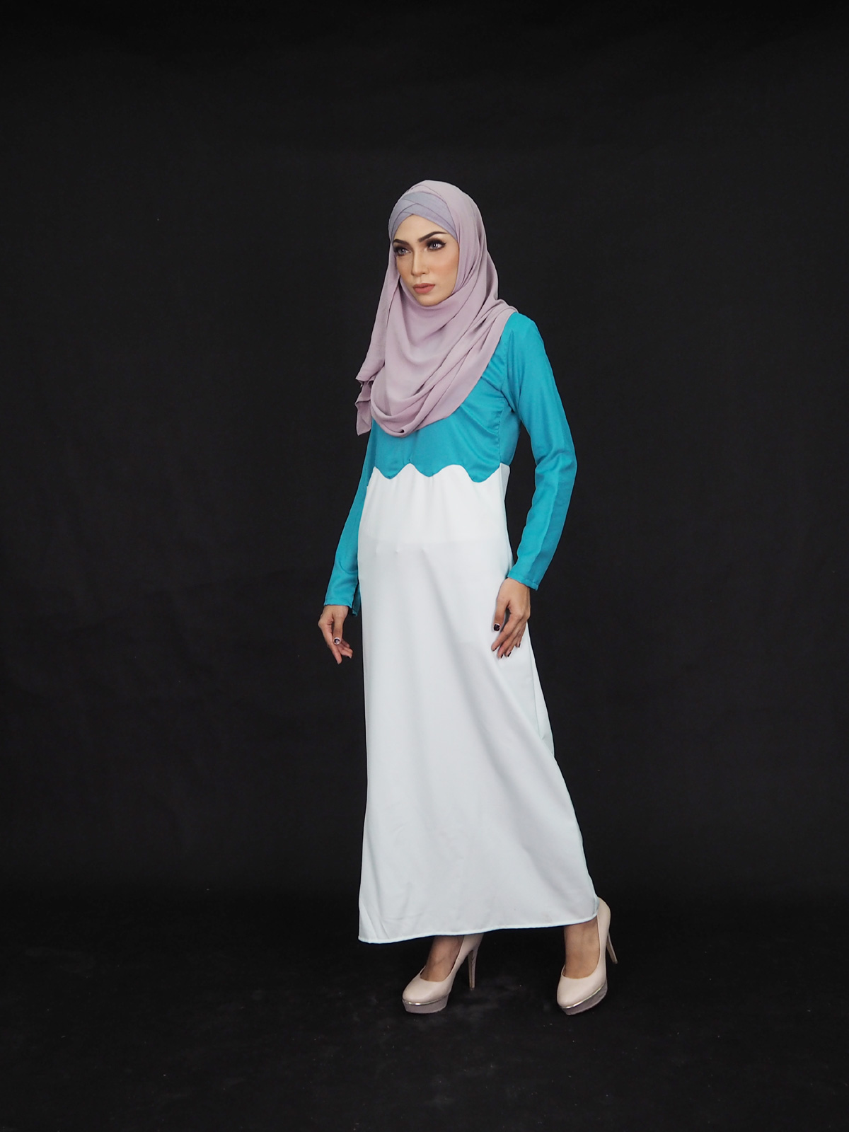 SW4006 Two Tone Jubah Dress Turquoise