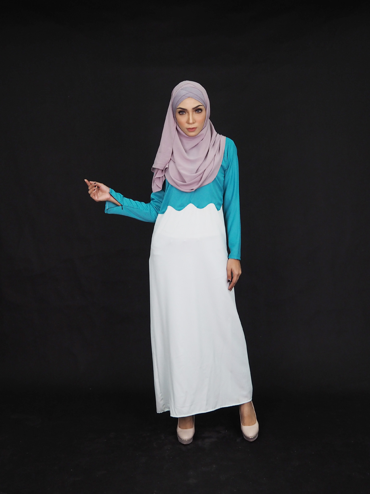 SW4006 Two Tone Jubah Dress Turquoise