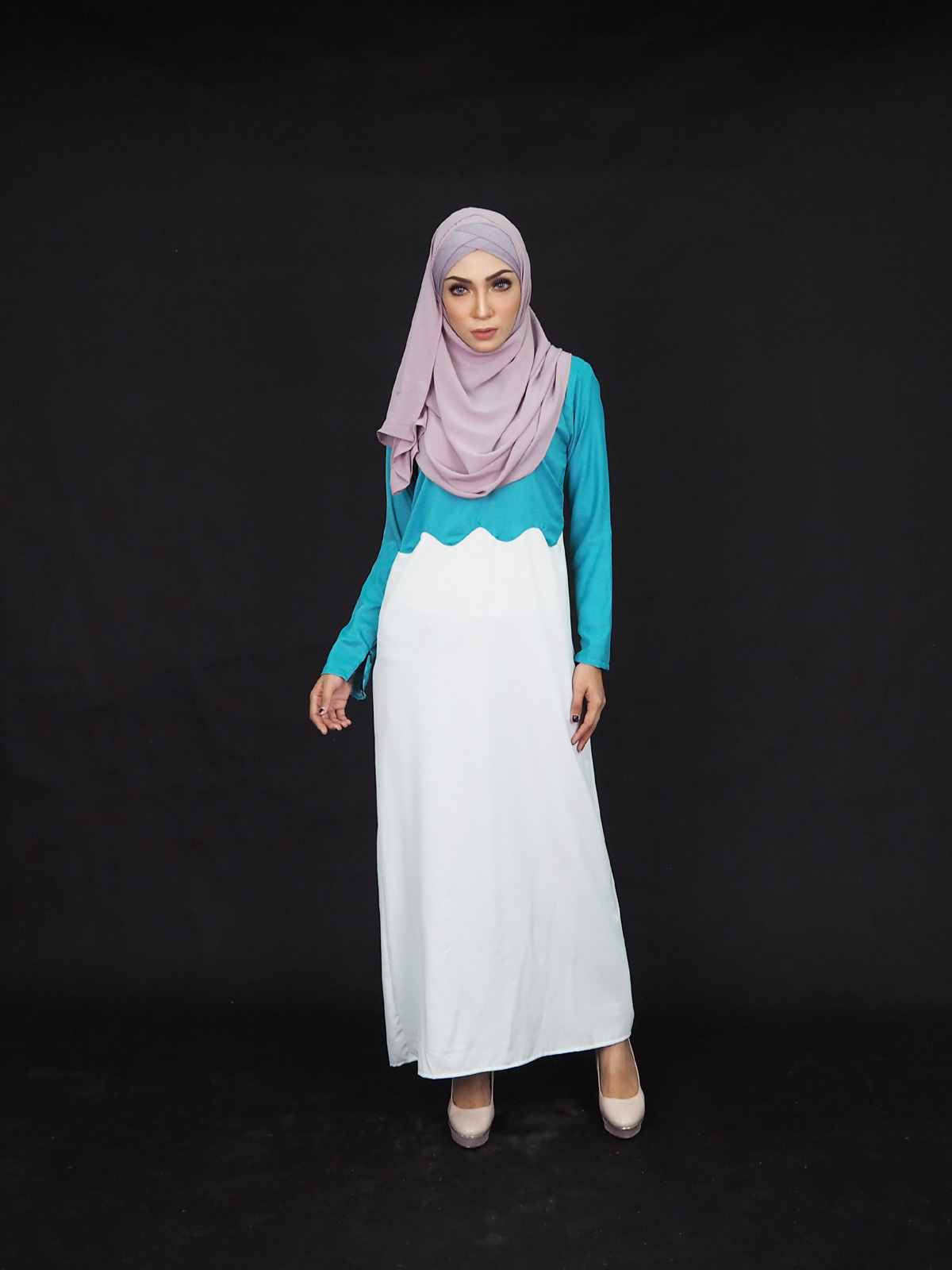 SW4006 Two Tone Jubah Dress Turquoise