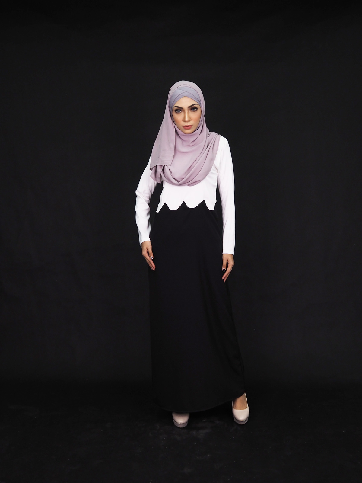 SW4006 Two Tone Jubah Dress White