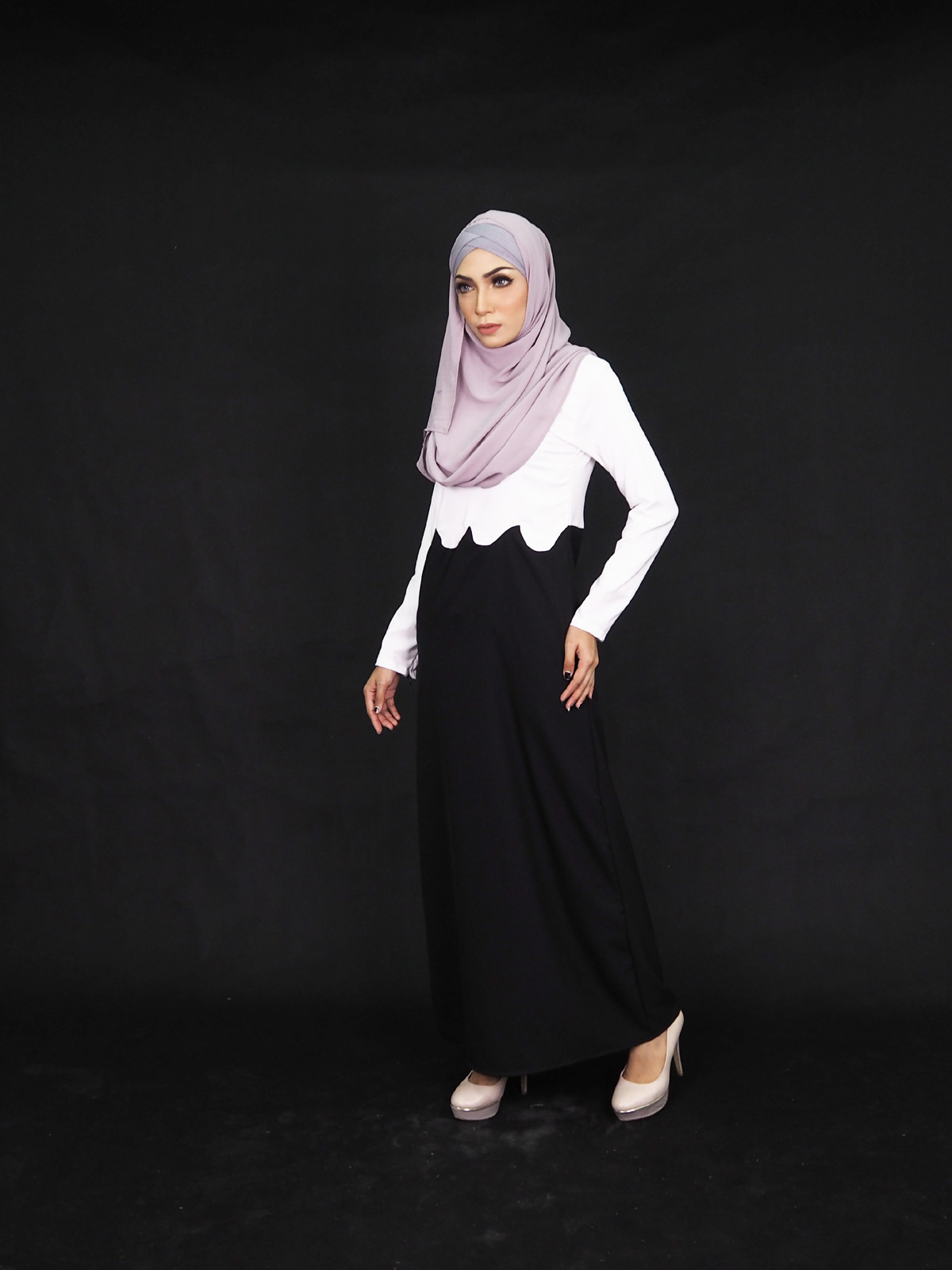 SW4006 Two Tone Jubah Dress White