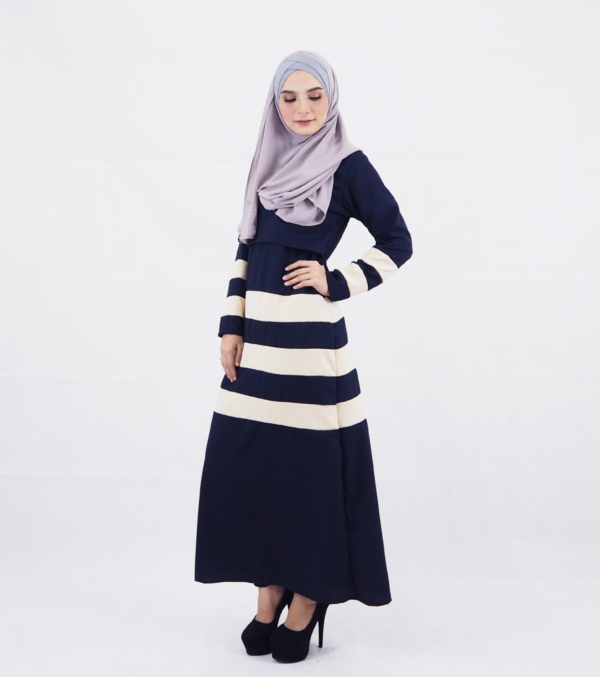 SW4108 Breastfeeding Jubah Dress Dark Blue