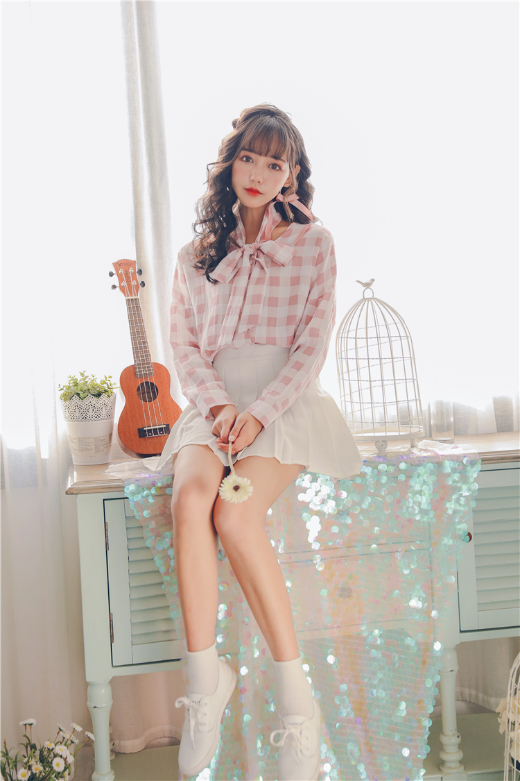 WT3835 Fashion Checker Top Pink