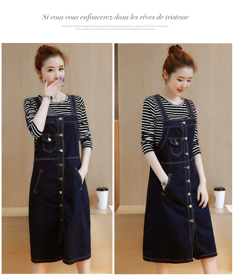 WD3850 Fashion Denim Dress Dark Blue