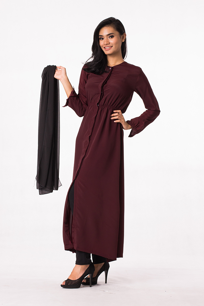 M0184 SET (long top + pants + shawl) DARK BROWN