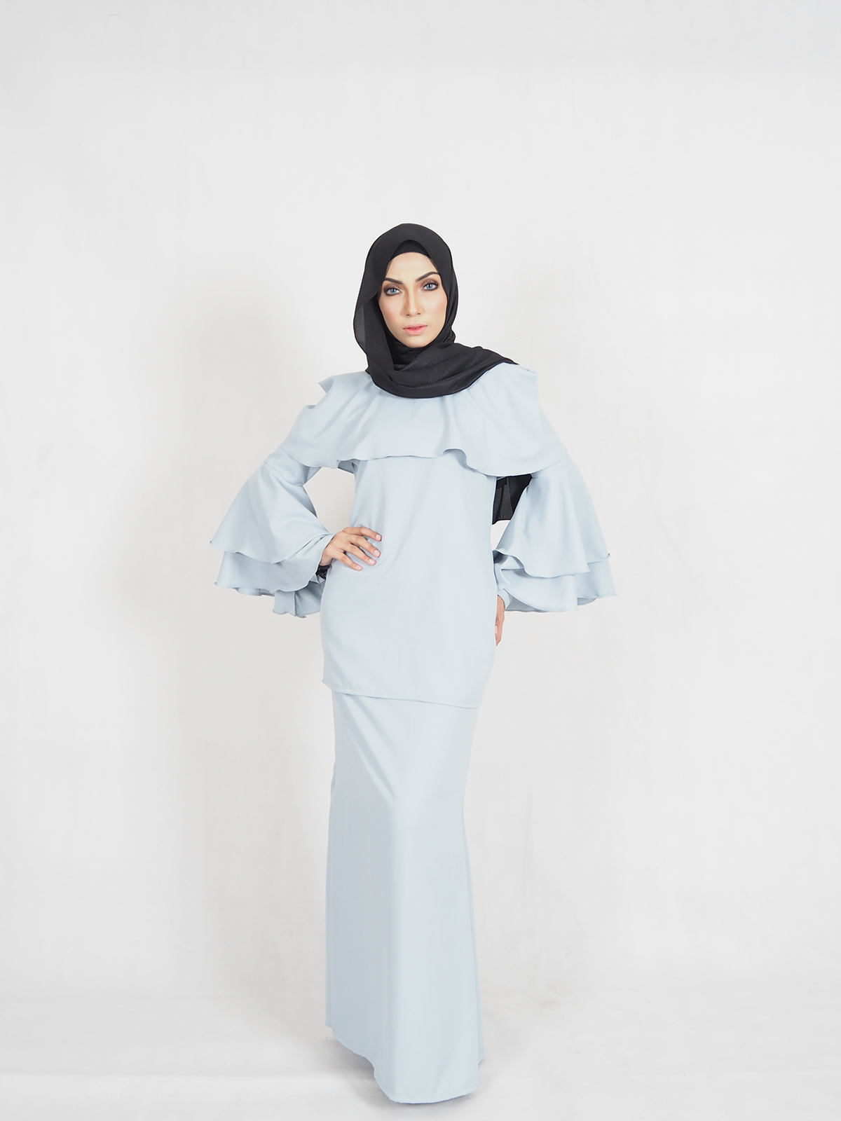 SW4343 Baju Kurung (PLUS SIZE) Light Blue
